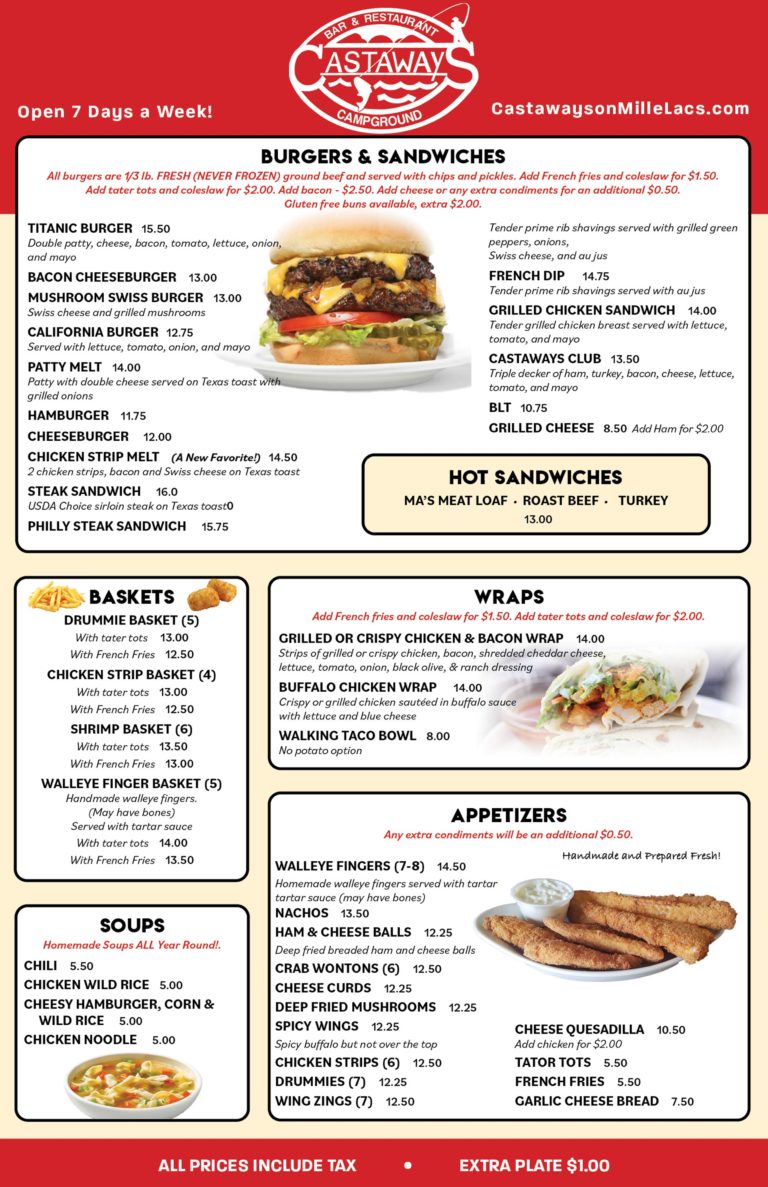 Castaways website menu burgers side 1 
